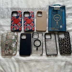 iPhone 14 Pro Max Case lot, Apple corded EarPods, Lightning charging cords